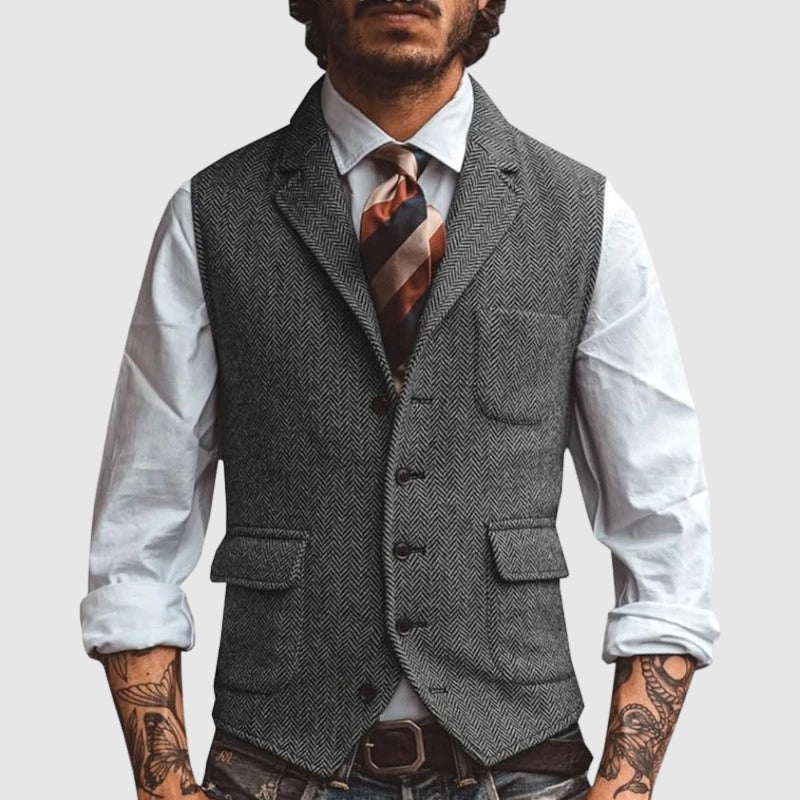 Gilet Homme Herringbone Élégance François Blanchet Slim Fit pour Mariage et Événements Formels
