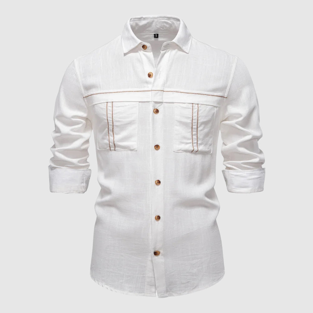 Chemise Horizon En Lin Et Viscose François Blanchet Boutonnée Sur Toute La Longueur Col Chemise Respirante Léger Été