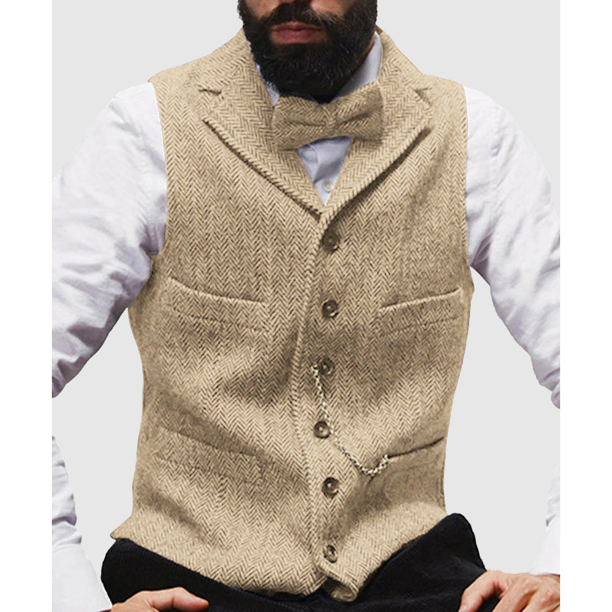 Gilet Homme Nordisk Flair Forme Ajustée En Laine Chevrons Formelle Boutonné Devant Longueur Taille
