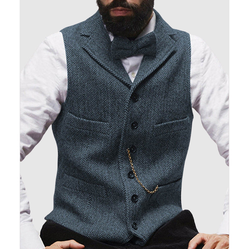 Gilet Homme Nordisk Flair Forme Ajustée En Laine Chevrons Formelle Boutonné Devant Longueur Taille