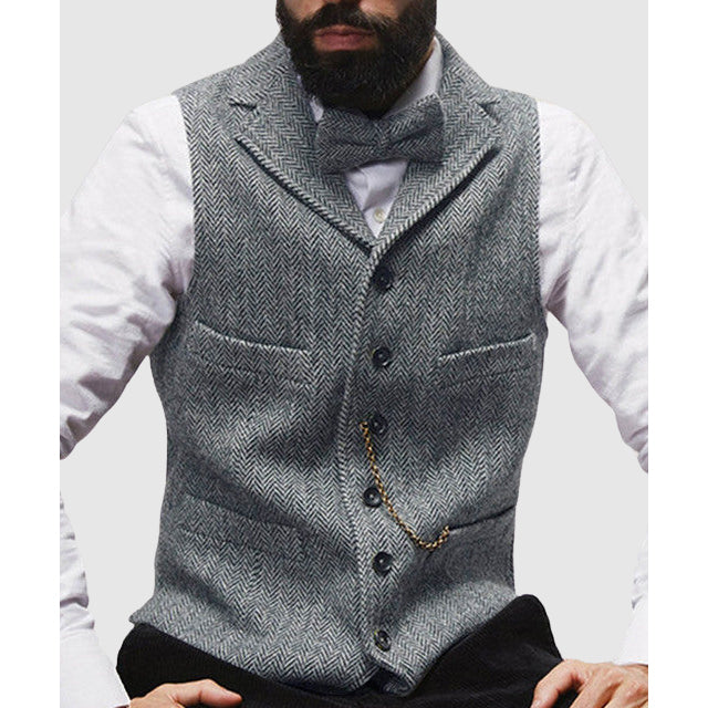 Gilet Homme Nordisk Flair Forme Ajustée En Laine Chevrons Formelle Boutonné Devant Longueur Taille