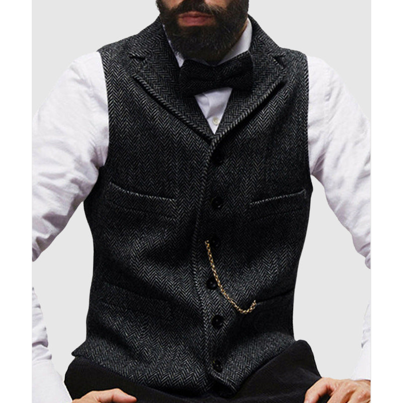 Gilet Homme Nordisk Flair Forme Ajustée En Laine Chevrons Formelle Boutonné Devant Longueur Taille