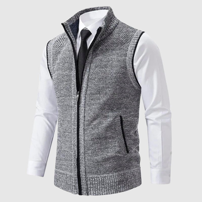 Gilet En Maille Pour Homme Coupe Slim Zippé À Bords Côtes Doux Look Moderne Décontracté Chic
