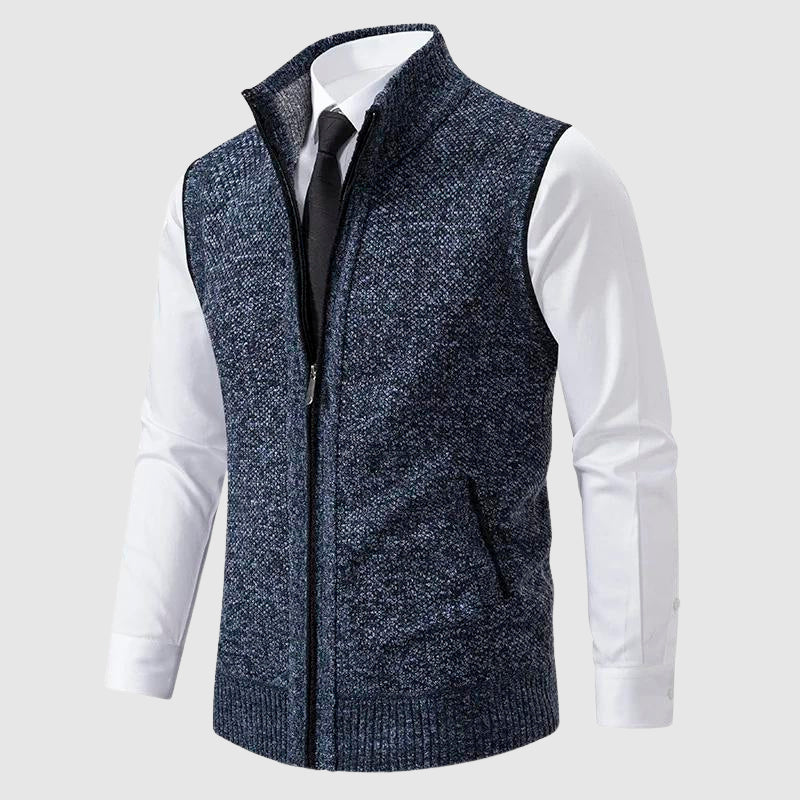 Gilet En Maille Pour Homme Coupe Slim Zippé À Bords Côtes Doux Look Moderne Décontracté Chic