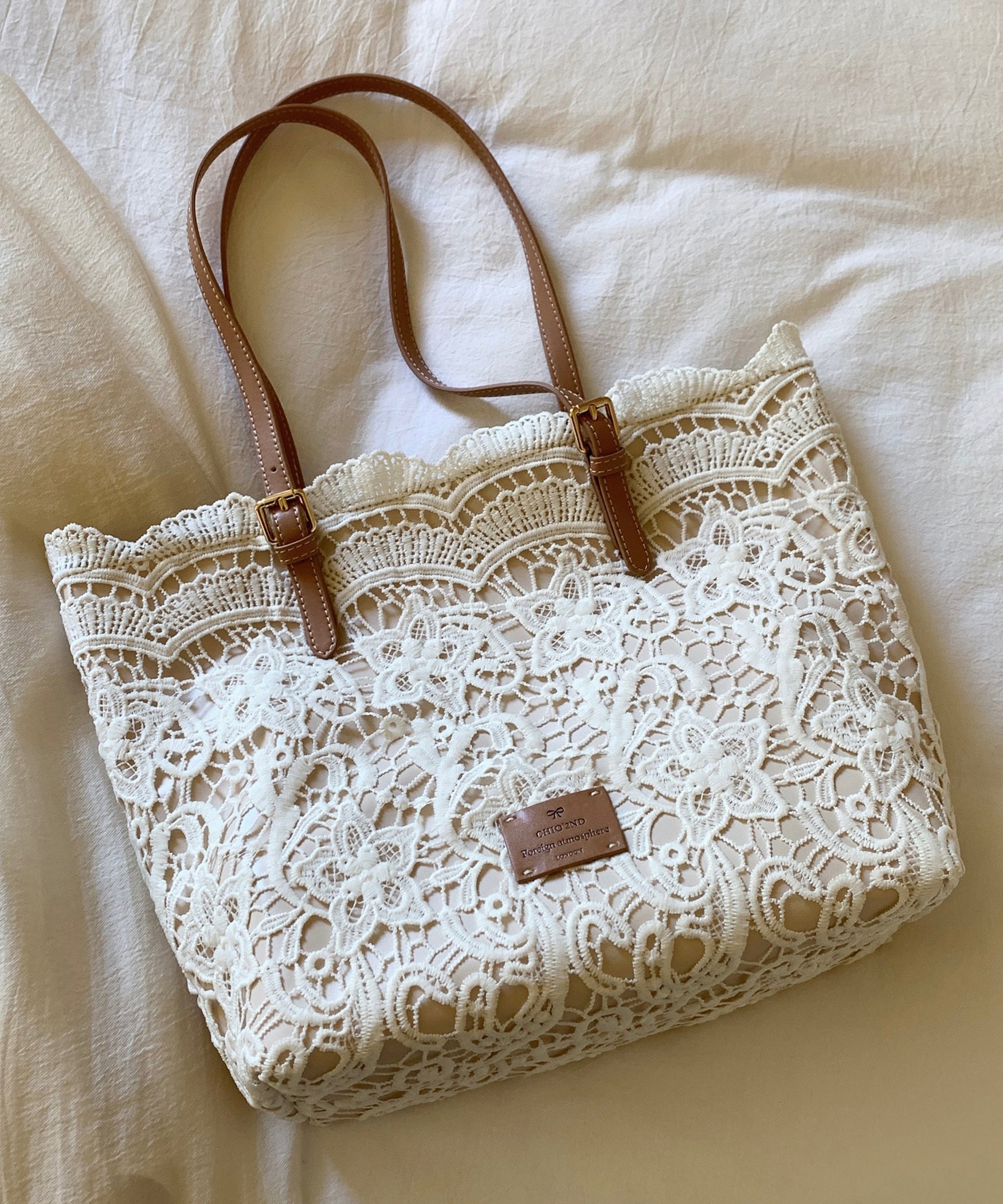 Sacs à bandoulière en dentelle beige français de grande capacité - Amawinc