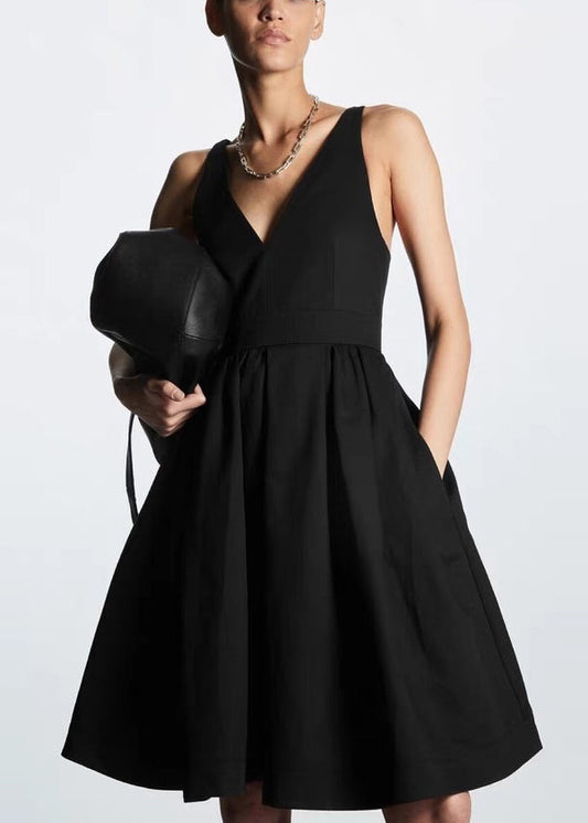 Robe de soirée d'été en lin noir à ourlet extra large - Amawinc