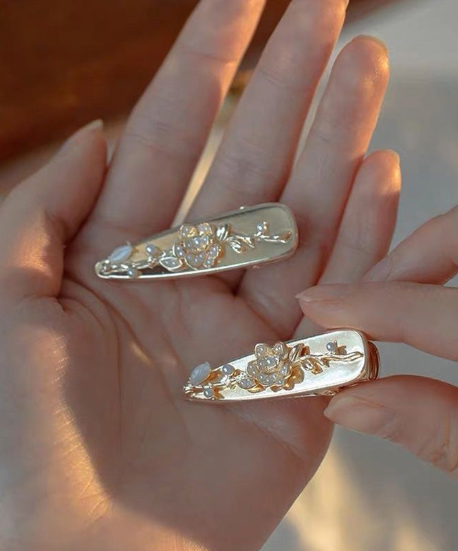 Épingles à cheveux en alliage d'or, perles et fleurs (paire) - Amawinc