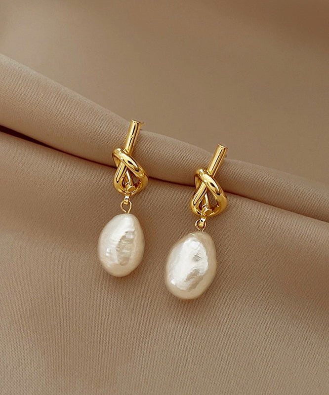 Boucles d'oreilles pendantes asymétriques en alliage de cuivre et or français avec perles - Amawinc