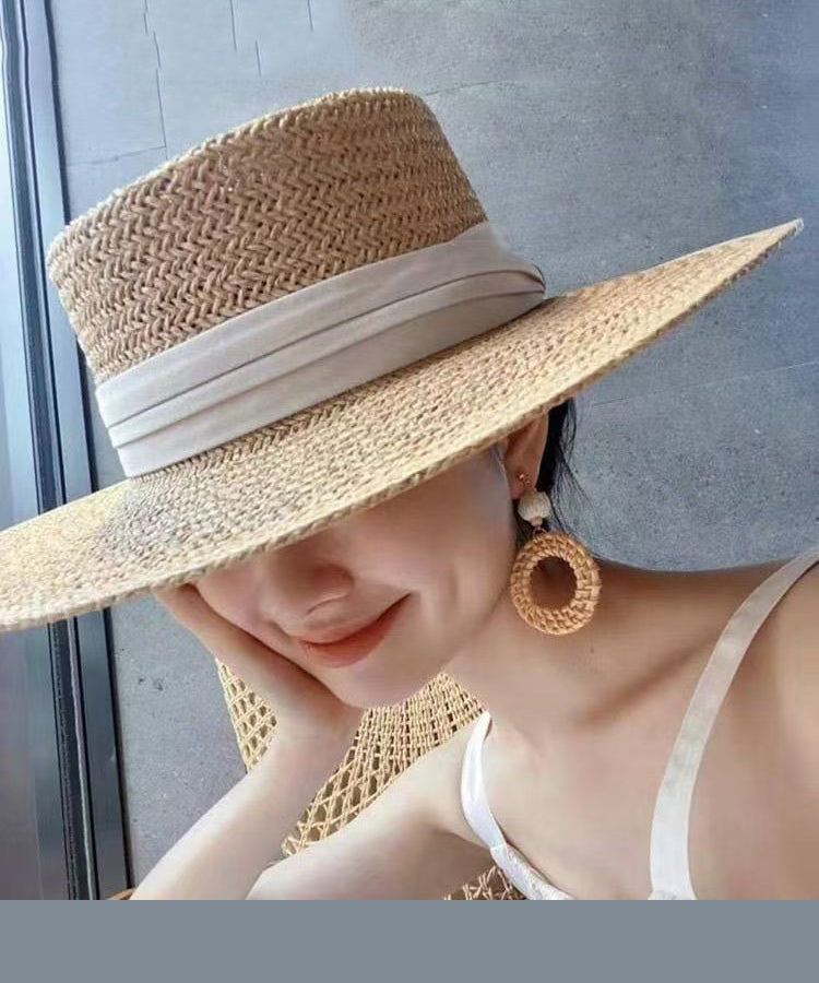 Chapeau cloche en paille kaki tissé de style français - Amawinc