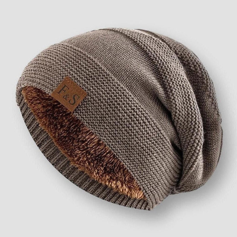 Bonnet Tricot Polaire Frost Et Stitch Avec Doublure Polaire Et Patch En Cuir Décontracté