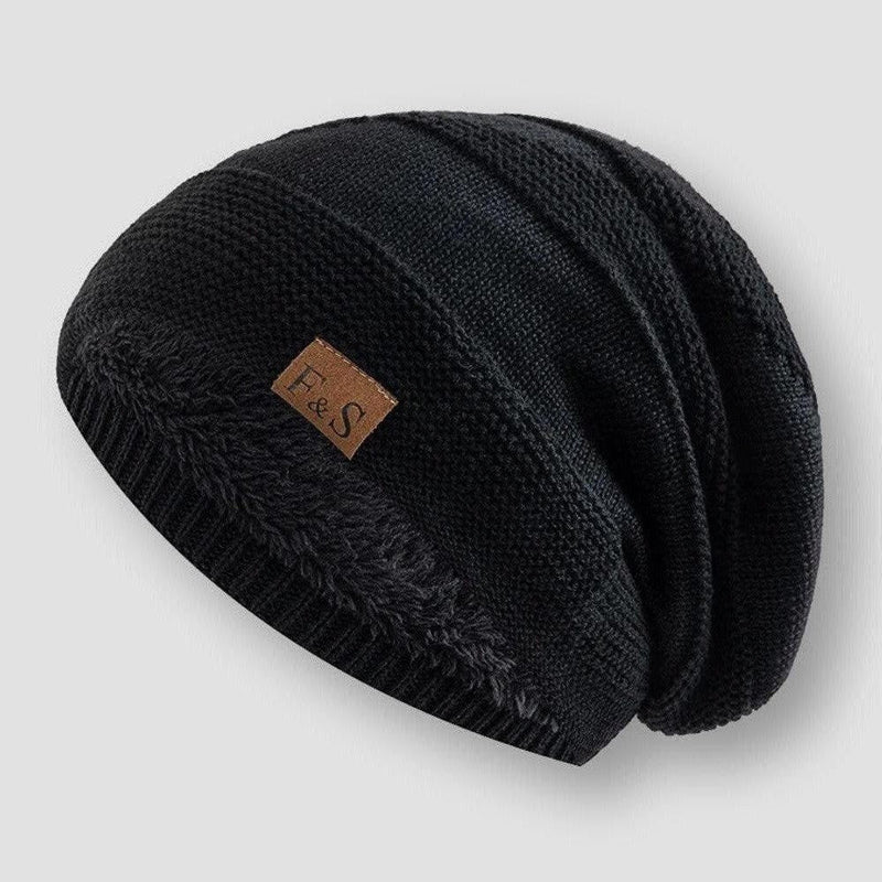 Bonnet Tricot Polaire Frost Et Stitch Avec Doublure Polaire Et Patch En Cuir Décontracté