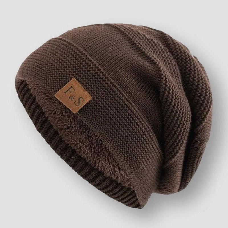 Bonnet Tricot Polaire Frost Et Stitch Avec Doublure Polaire Et Patch En Cuir Décontracté