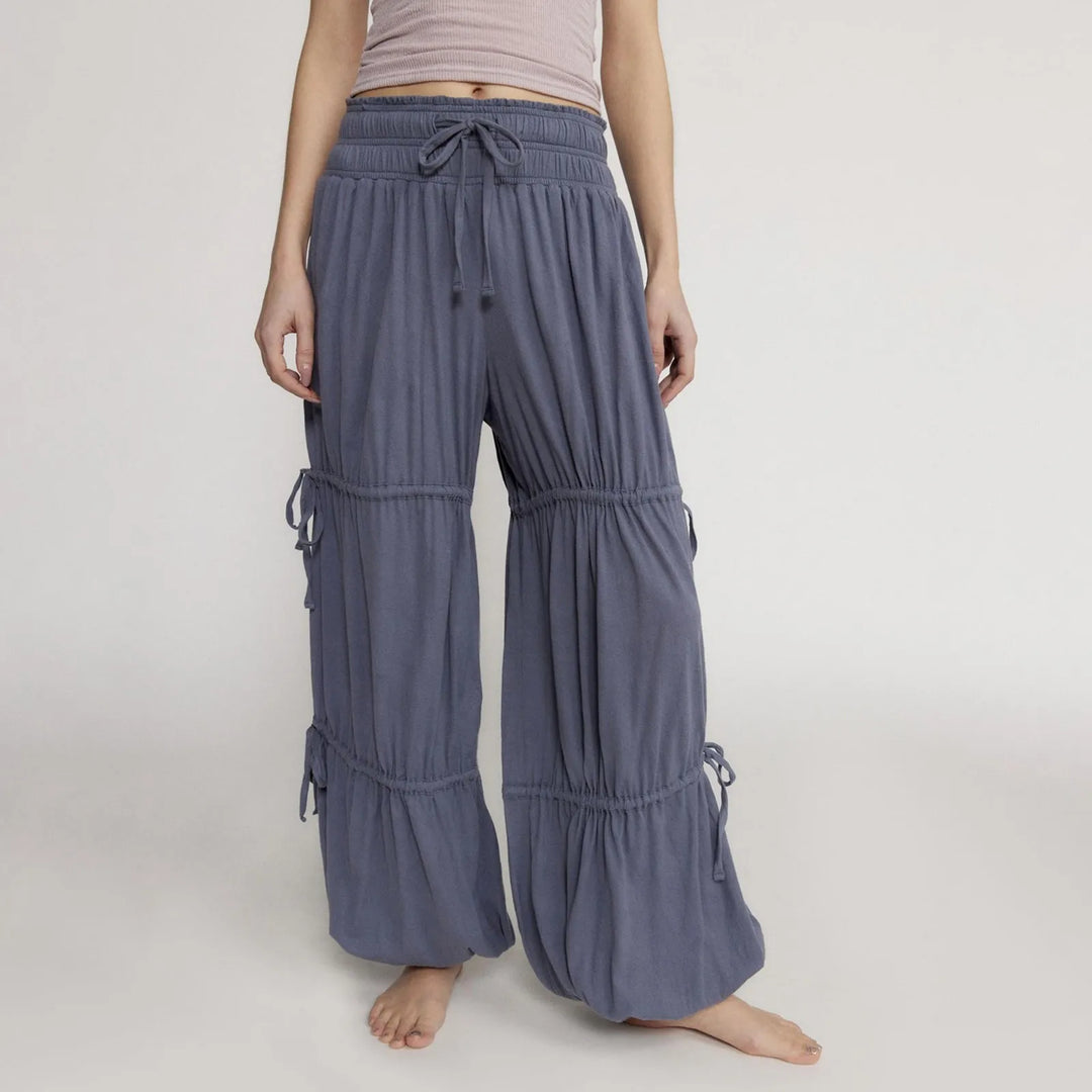 Pantalon Gaia À Fronces Et Jambes Fluides Avec Taille Élastique Et Cordon De Serrage Léger Et Respirant