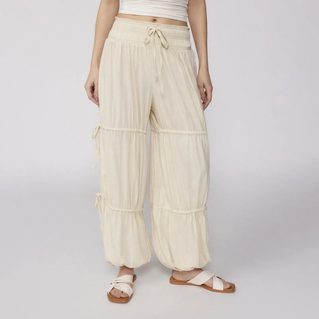 Pantalon Gaia À Fronces Et Jambes Fluides Avec Taille Élastique Et Cordon De Serrage Léger Et Respirant