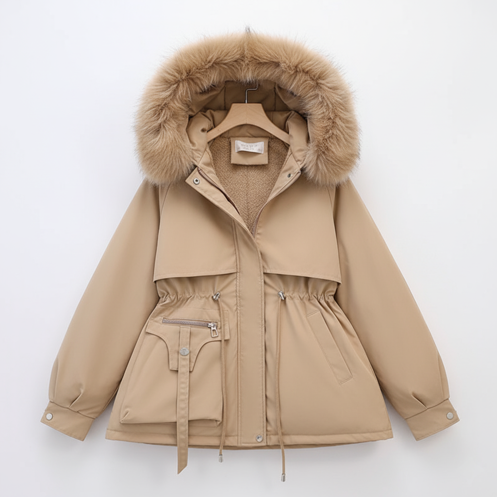 Damen Parka mit Fellkapuze & Verstellbarer Taille | Große Größen