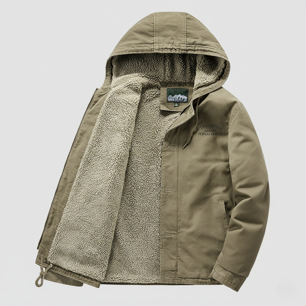 Veste Thermique à Capuche en Coton Doux avec Doublure Polaire et Fermeture Double pour Confort