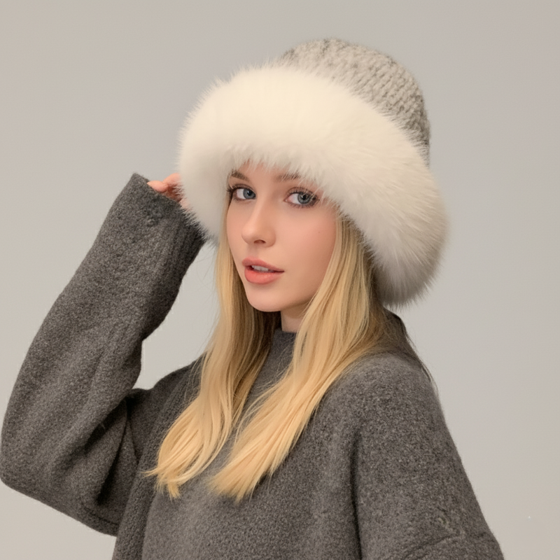 Bonnet en Fourrure de Vison Sinclair Luxueux Chic et Chaud pour Automne Hiver Confortable