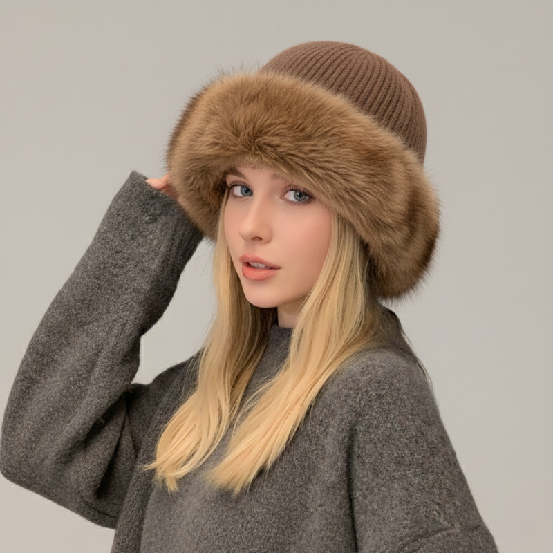 Bonnet en Fourrure de Vison Sinclair Luxueux Chic et Chaud pour Automne Hiver Confortable