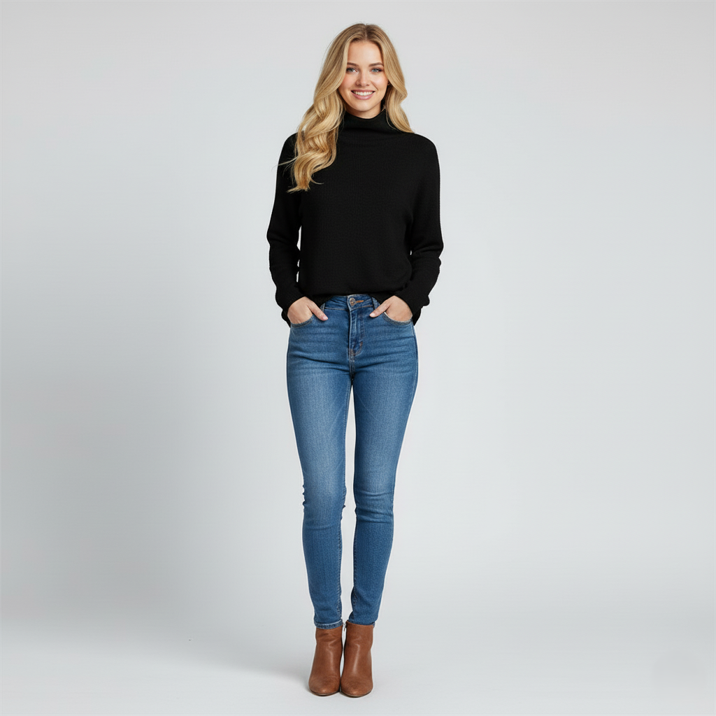 Pull Femme en Tricot Doux Col Haut Manche Longue Idéal pour Sous Couche Intérieure Chaude