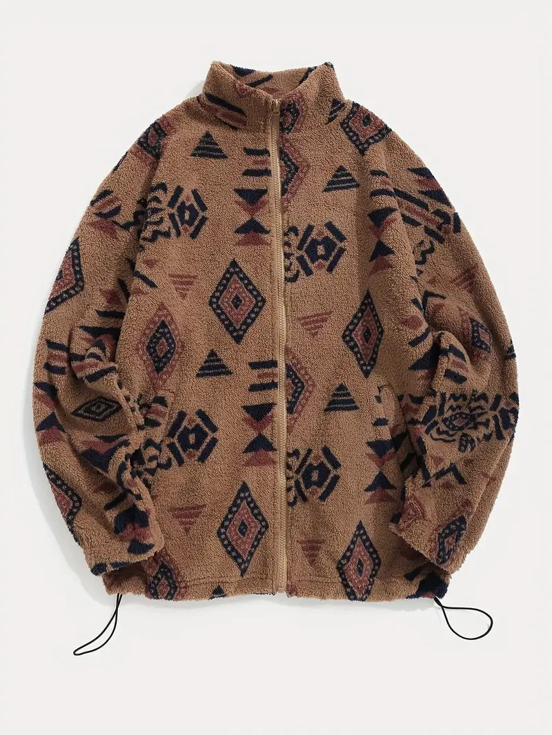 Fleece Jacket with Geo Print