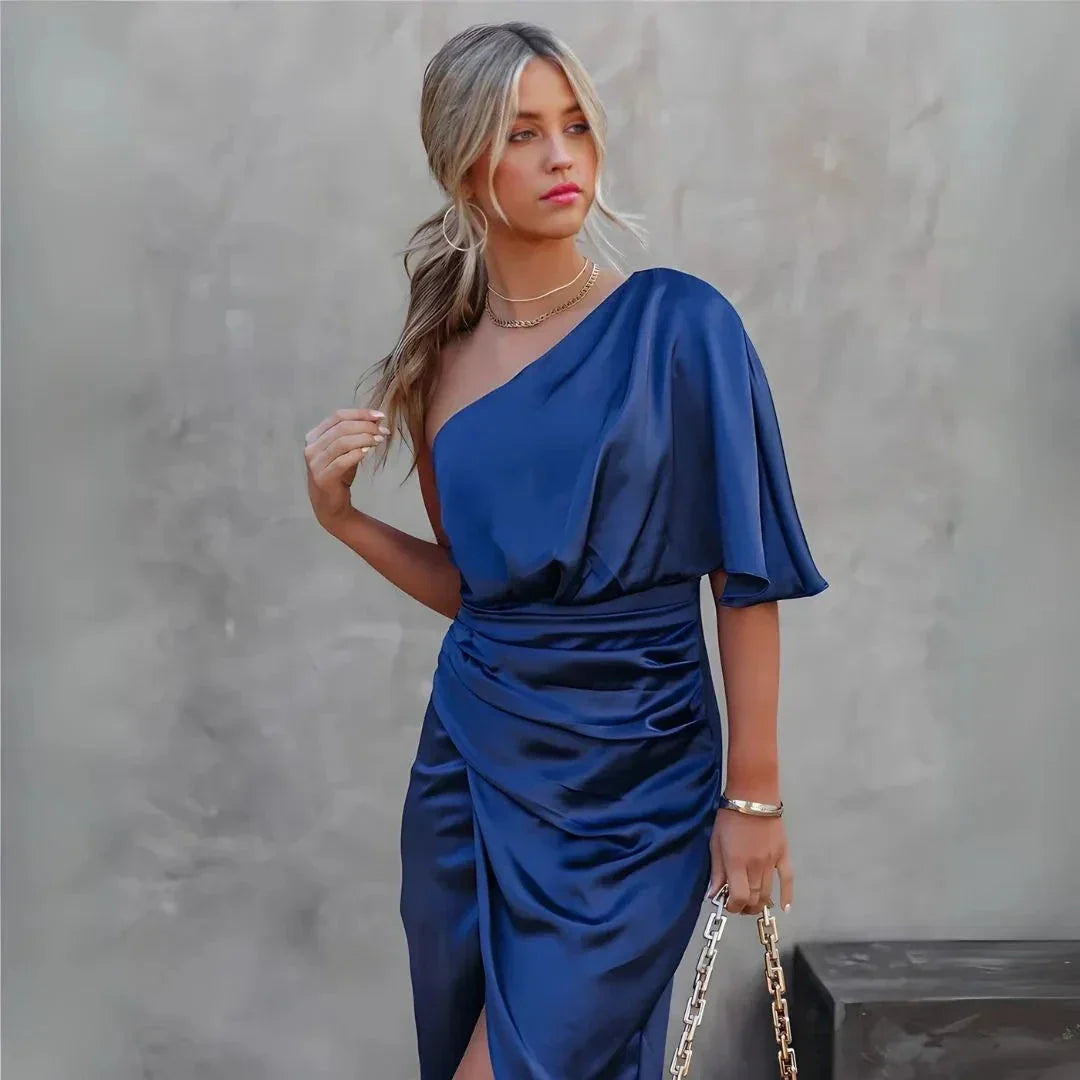 Robe Midi Satinée À Une Épaule Georgina Pour Soirées Élégantes Mariages Et Cocktails Chic