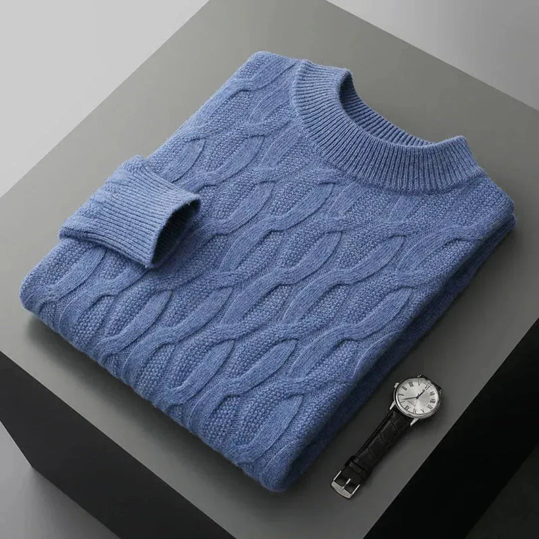 Pull Jacquard Cachemire Gianni Tricot Câblé Élégant Col Rond Confortable Luxe Haut de Gamme
