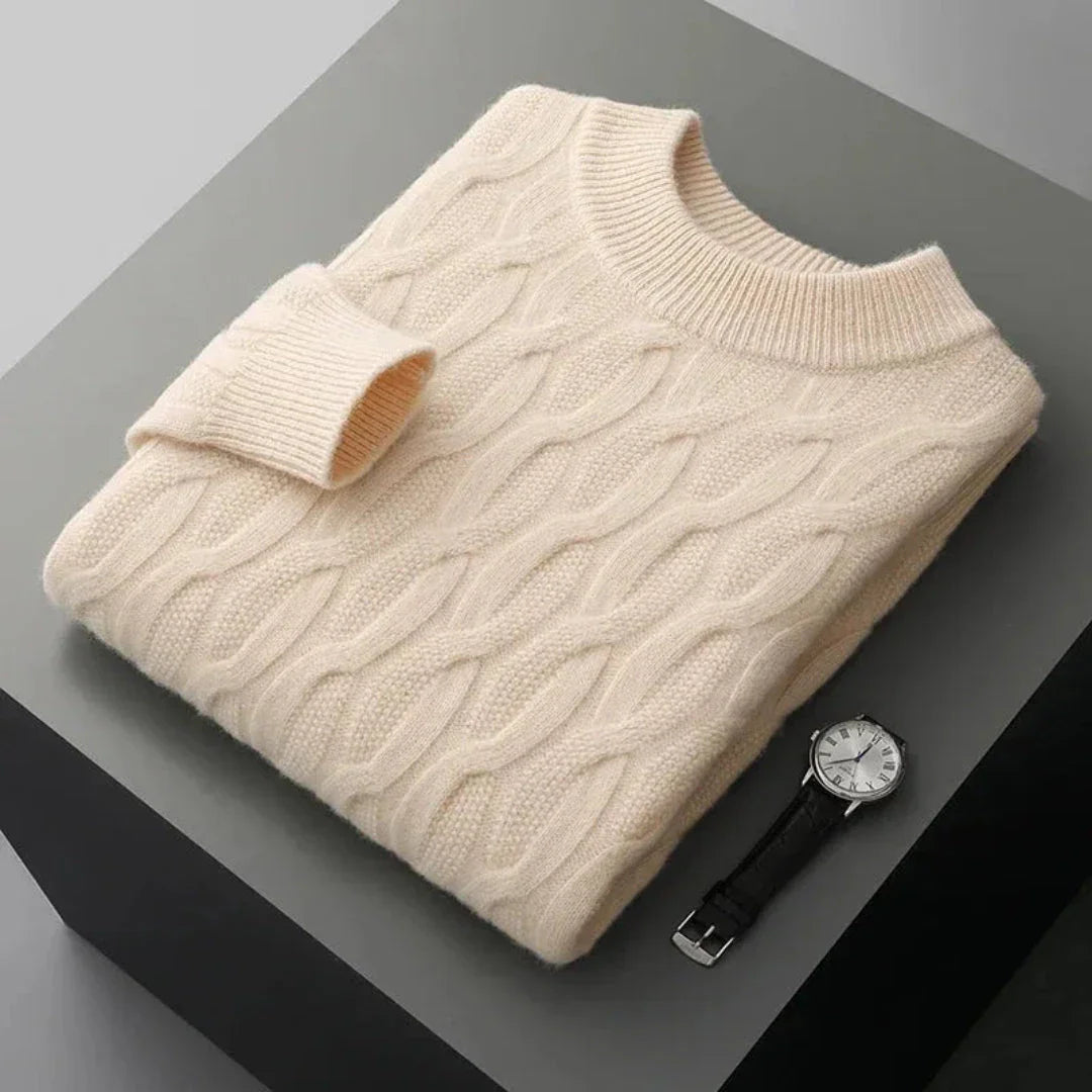Pull Jacquard Cachemire Gianni Tricot Câblé Élégant Col Rond Confortable Luxe Haut de Gamme
