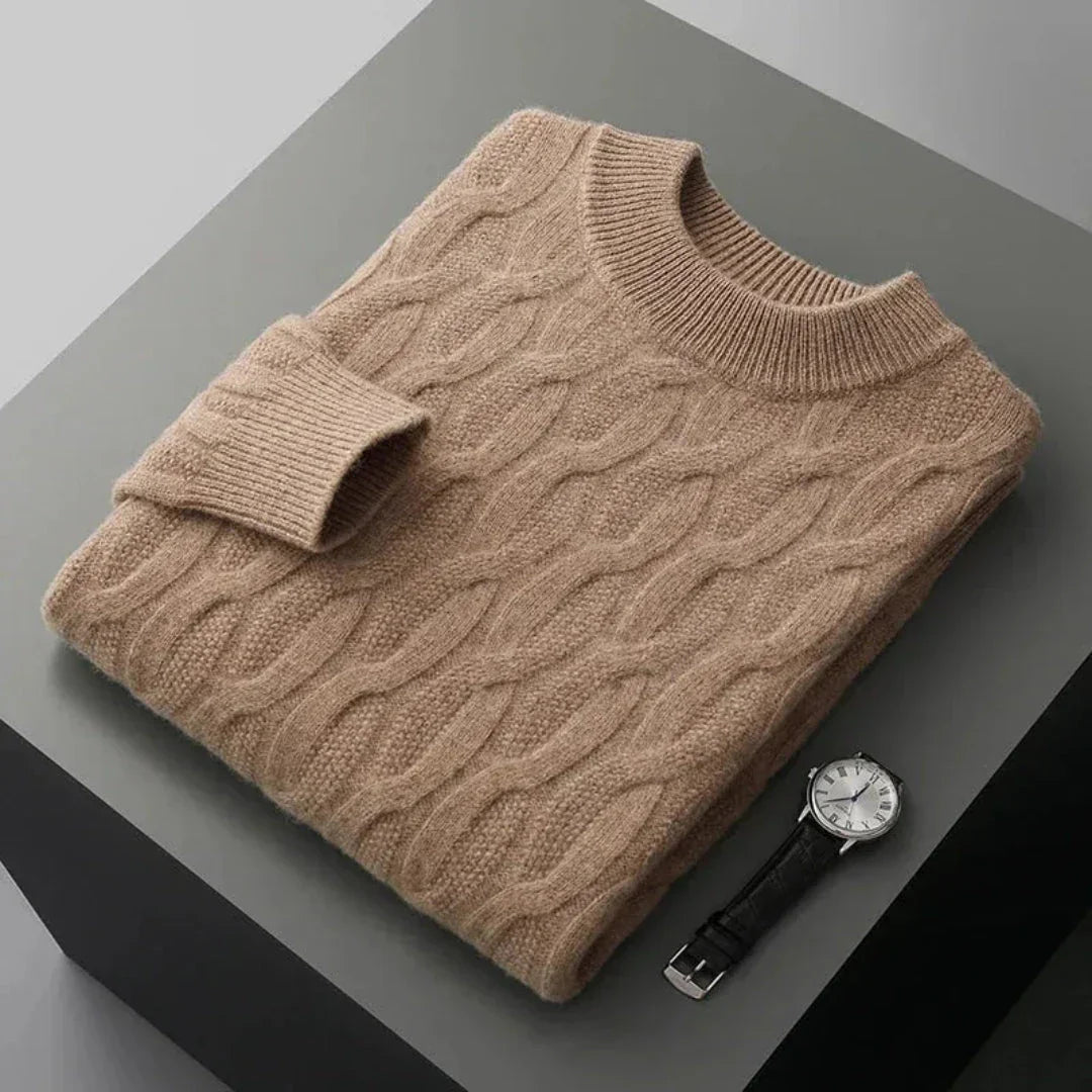 Pull Jacquard Cachemire Gianni Tricot Câblé Élégant Col Rond Confortable Luxe Haut de Gamme