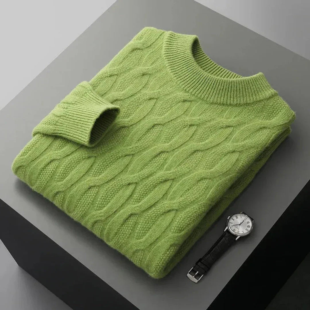 Pull Jacquard Cachemire Gianni Tricot Câblé Élégant Col Rond Confortable Luxe Haut de Gamme
