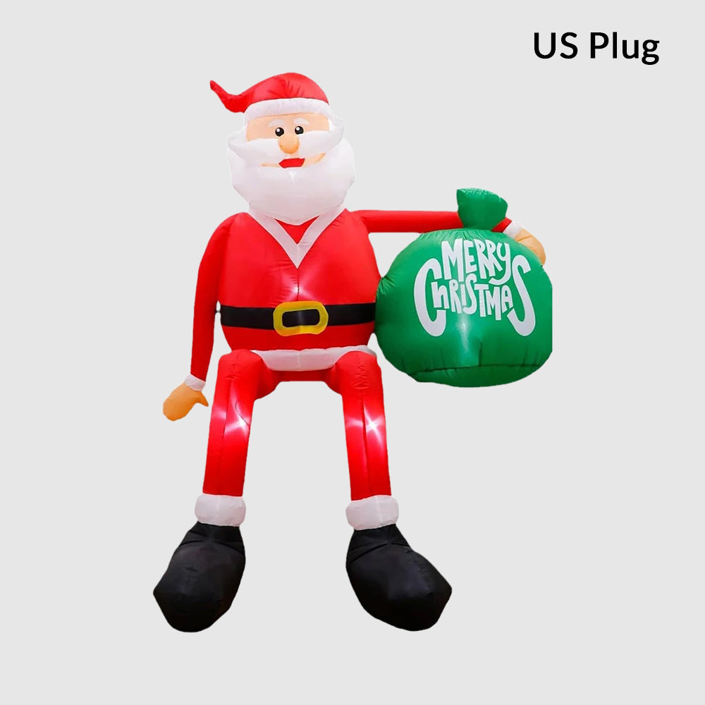 Père Noël Géant Gonflable De 8 Pieds Avec Lumières LED Et Paquet Cadeau Pour Extérieur