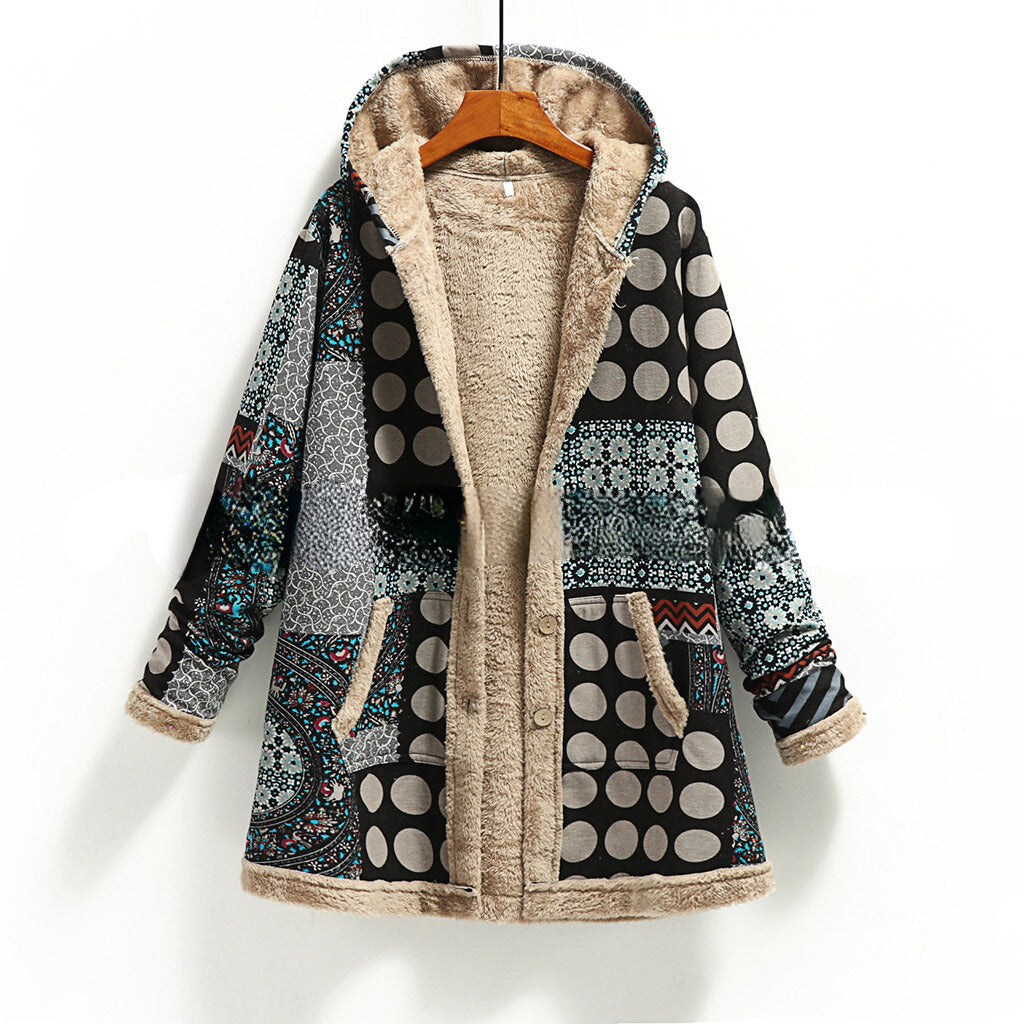 Veste Patchwork Pelucheuse Giuliana Avec Capuche Et Poches Confort Luxe Isolante Premium