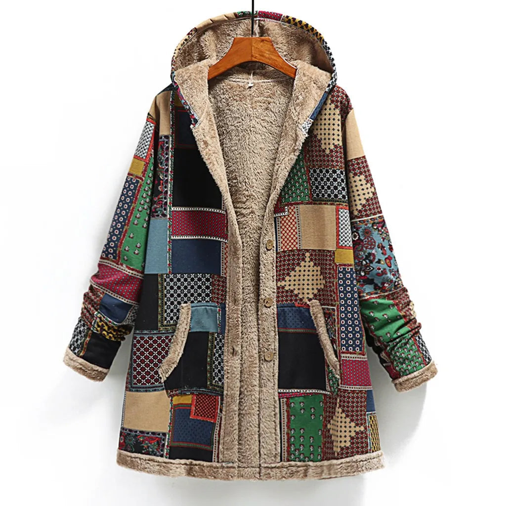 Veste Patchwork Pelucheuse Giuliana Avec Capuche Et Poches Confort Luxe Isolante Premium
