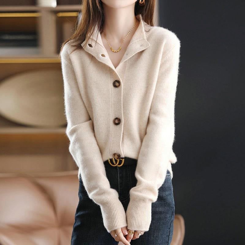 Giuliana Veneto Cardigan En Laine Dolce Avec Boutons Or Et Col Haut Intemporel Pour Une Élégance Raffinée