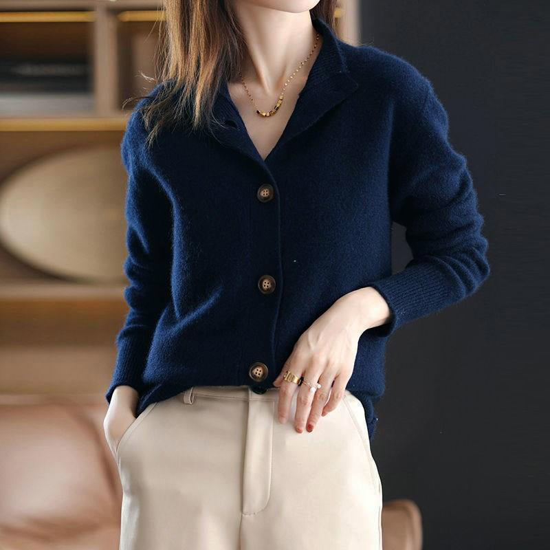 Giuliana Veneto Cardigan En Laine Dolce Avec Boutons Or Et Col Haut Intemporel Pour Une Élégance Raffinée