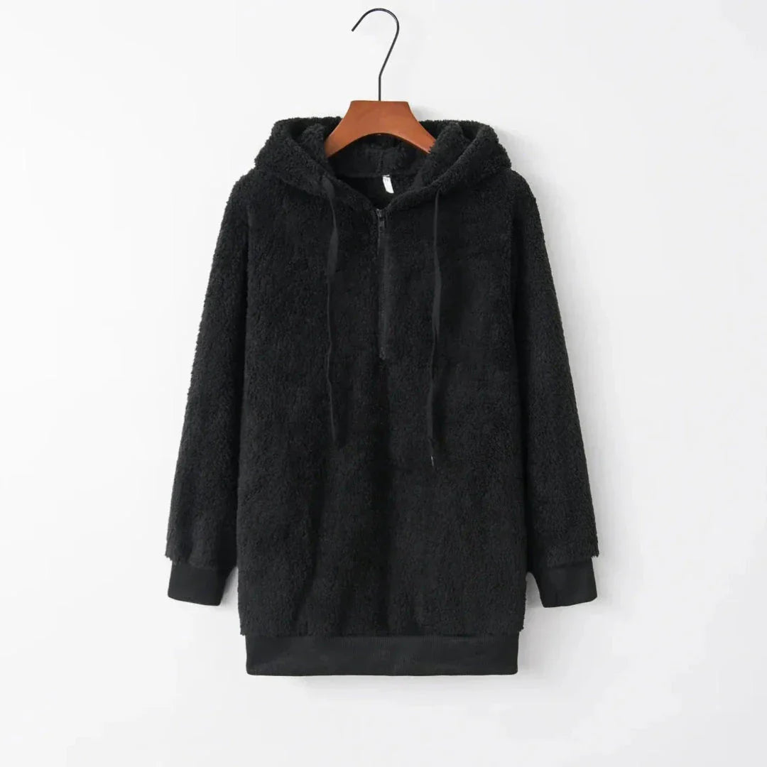 Glaiza Pull À Capuche Oversize En Polaire Sherpa Chaud Et Confortable Pour L Hiver Demi Zip Front