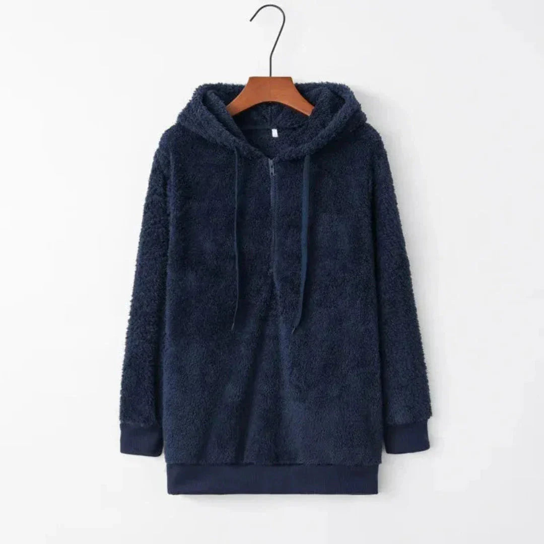 Glaiza Pull À Capuche Oversize En Polaire Sherpa Chaud Et Confortable Pour L Hiver Demi Zip Front