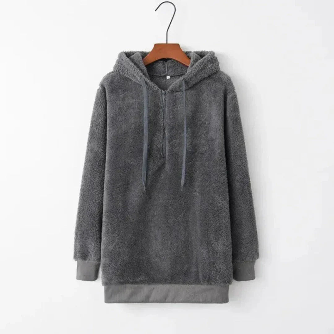 Glaiza Pull À Capuche Oversize En Polaire Sherpa Chaud Et Confortable Pour L Hiver Demi Zip Front