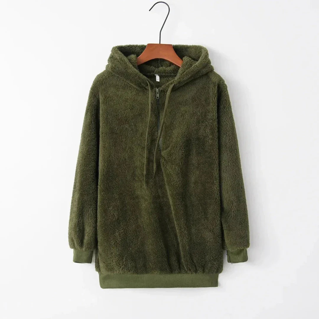 Glaiza Pull À Capuche Oversize En Polaire Sherpa Chaud Et Confortable Pour L Hiver Demi Zip Front