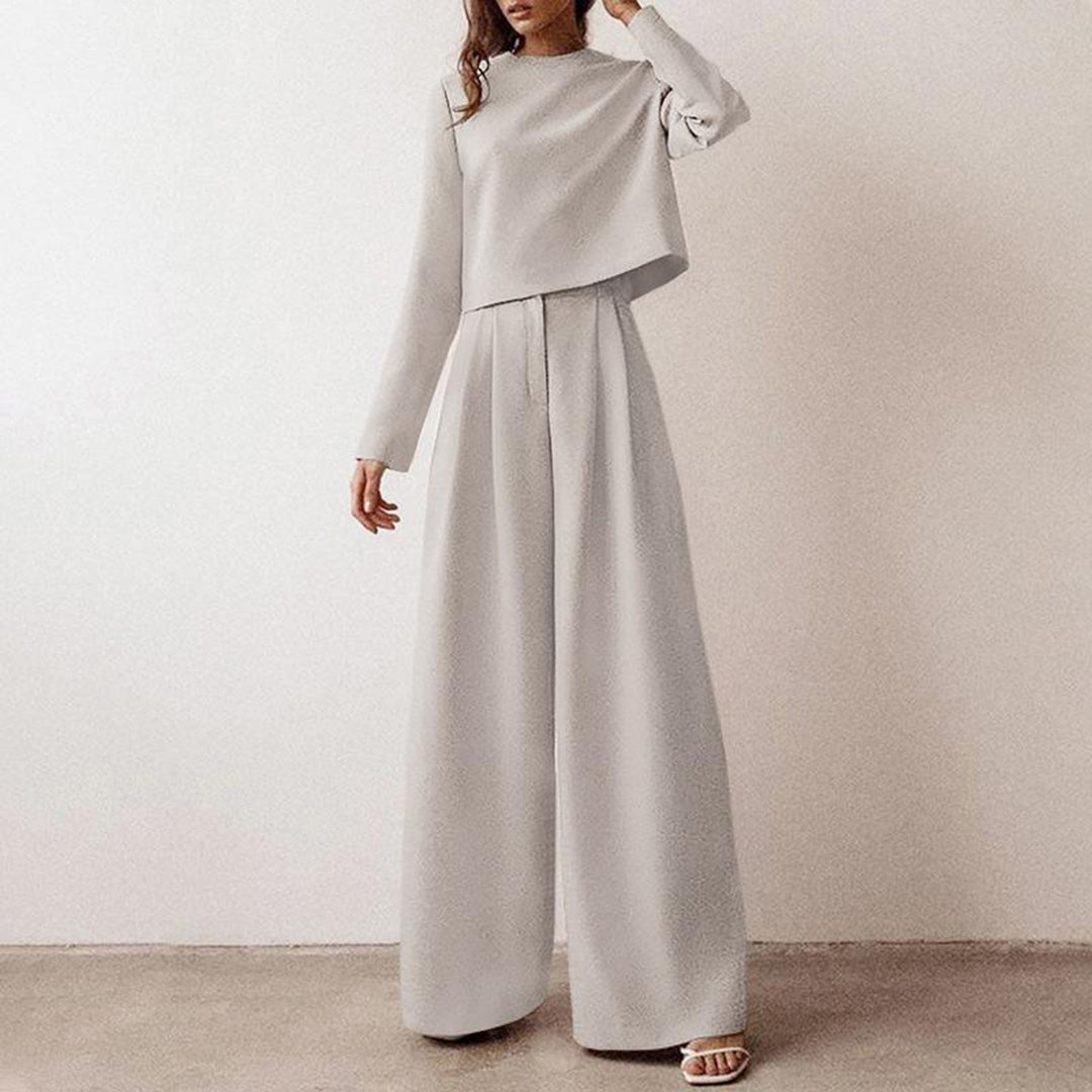 Lily Ensemble Deux Pièces Décontracté Pour Femme Haut Court Et Pantalon Large Coupe Contemporaine