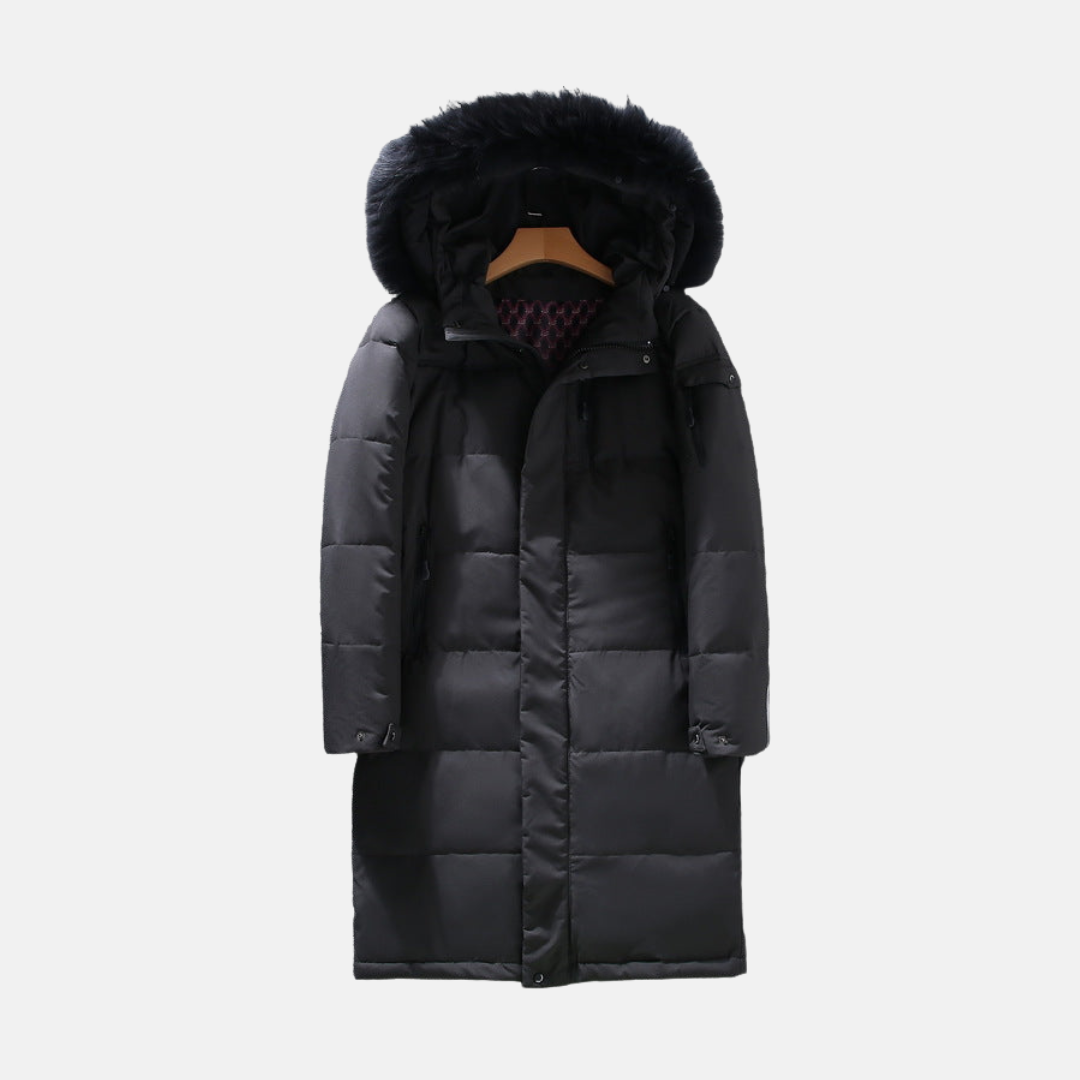 Doudoune Homme Longline Avec Capuche Et Bordure En Fourrure Fausse Finition Matte Extérieur Hiver