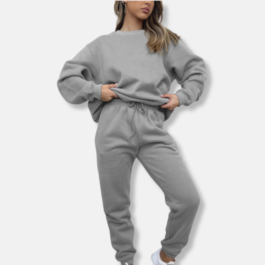 Ensemble Deux Pièces Femme En Mélange De Coton Avec Coupe Décontractée Et Ceinture Élastique À Cordon