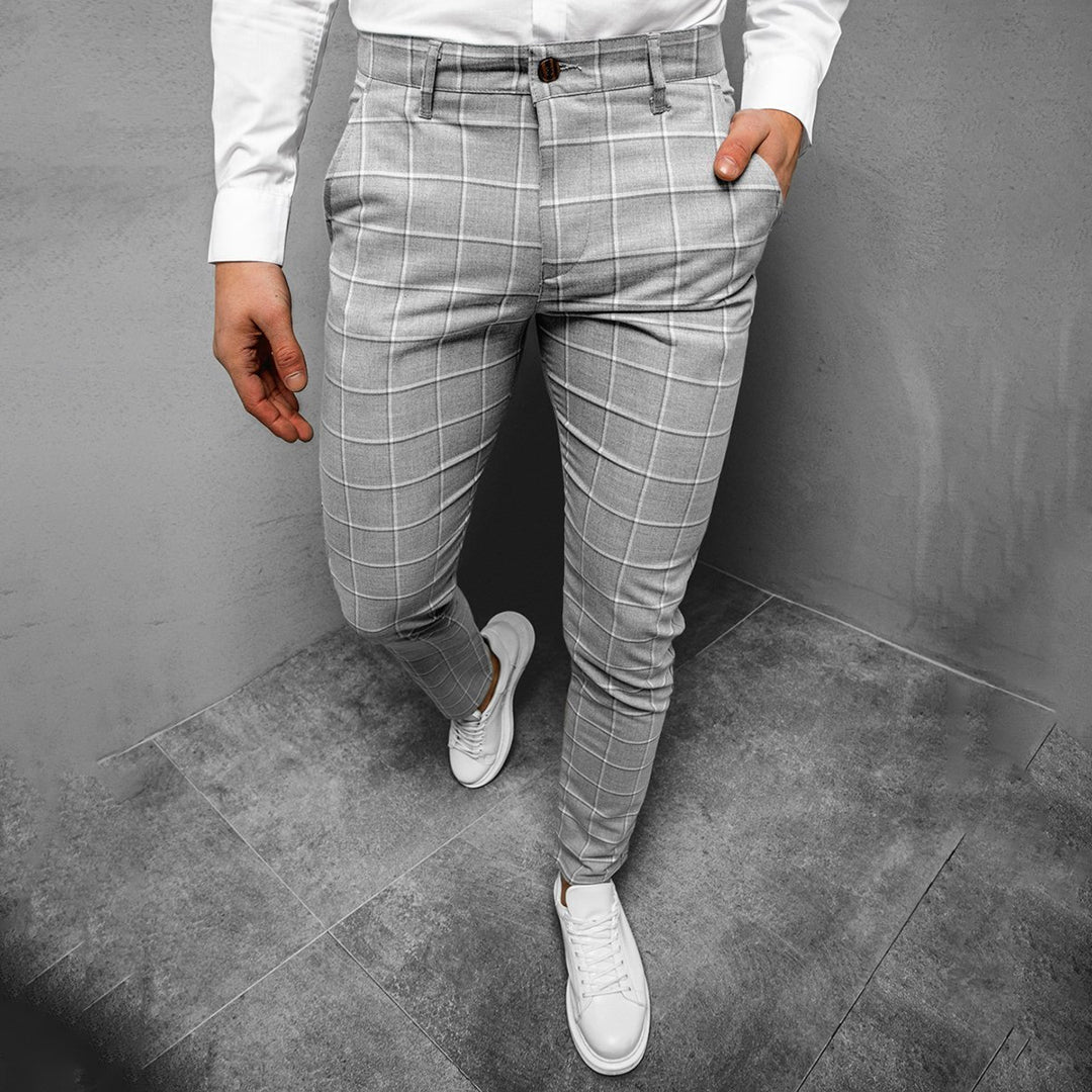 Amawinc Daniel Pantalon Homme Coupe Ajustée À Motif Quadrillé Confortable Pour Bureau Week End