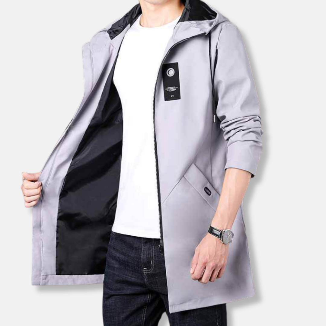 Manteau Homme Amawinc À Capuche Avec Fermeture Éclair En Tissu Tissé Longueur Mi-Cuisse Style Smart Casual