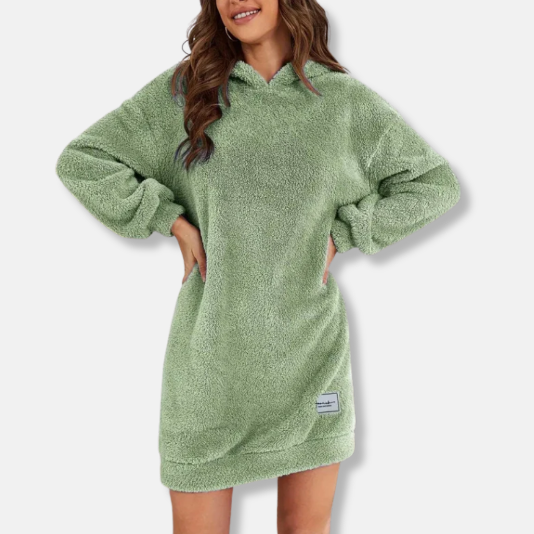 Robe À Capuche Pour Femme En Peluche Texture Délicate Oversize Mini À Manches Longues Pour Détente