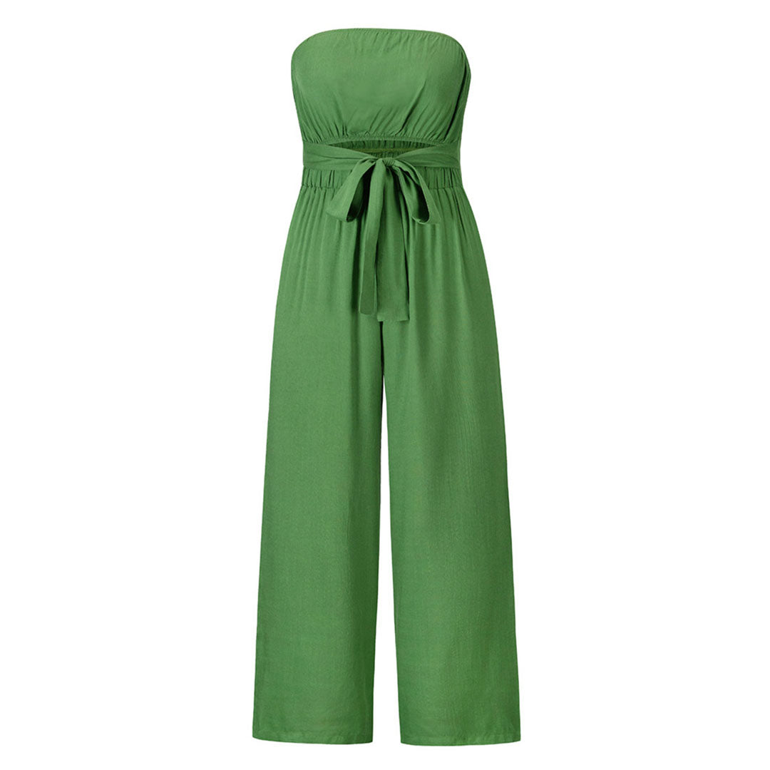 Combinaison Femme Sans Bretelles Avec Ceinture Pantalon Large Élégante Et Confortable