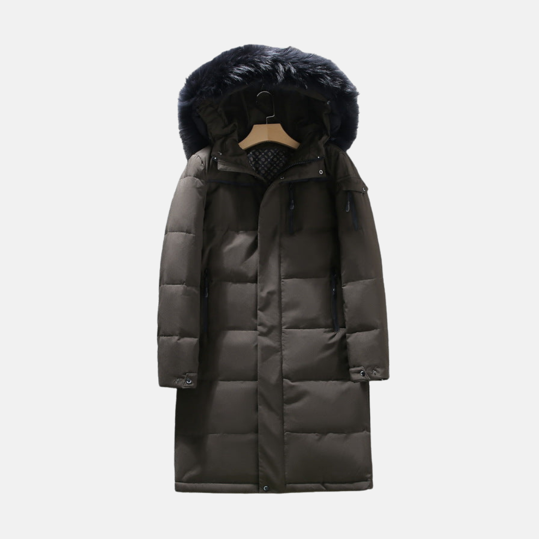 Doudoune Homme Longline Avec Capuche Et Bordure En Fourrure Fausse Finition Matte Extérieur Hiver