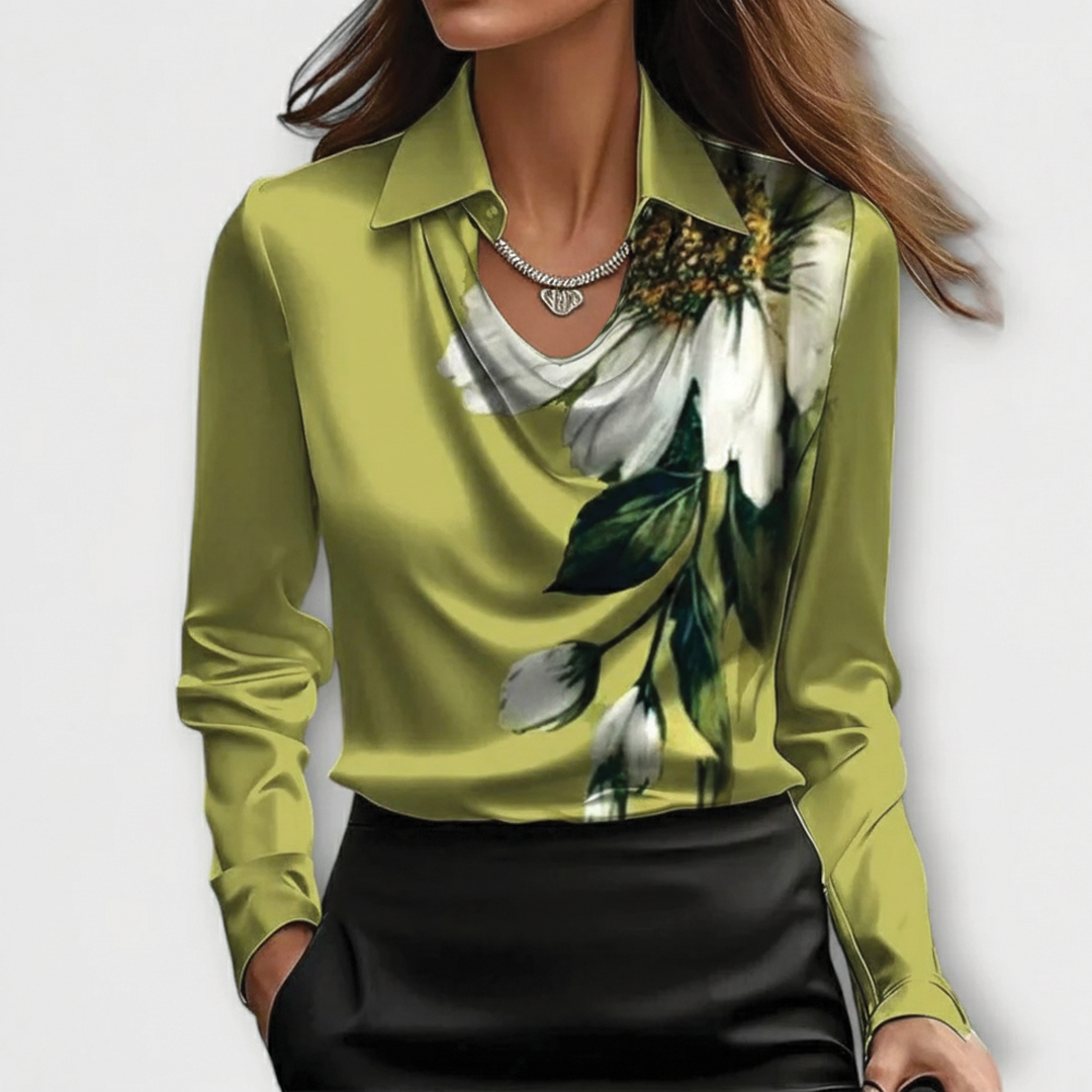 Scarlett Blouse Satinée Drapée Col Drapé Élégante Idéale Pour Le Travail Et Soirées Polyvalente