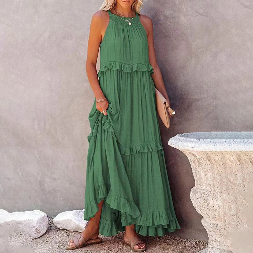 Robe Maxi Sans Manches Décolleté Halter Femme Élégante A Ligne Fluide Et Légère Chic