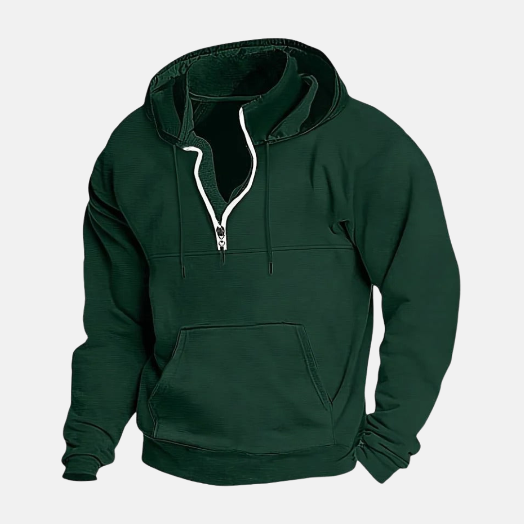 Amawinc Sweat À Capuche Homme En Mélange De Coton Zip Demi Avec Col Superposé Pour Confort Quotidien