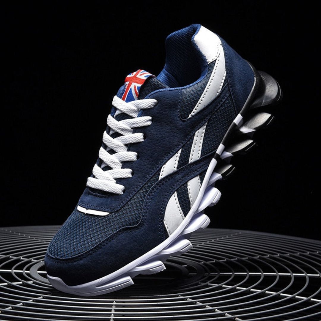Greg Pulse Runners Par Amawinc Chaussures De Course Bleu Marine Avec Maille Respirante Daim Et Semelle Bicolore